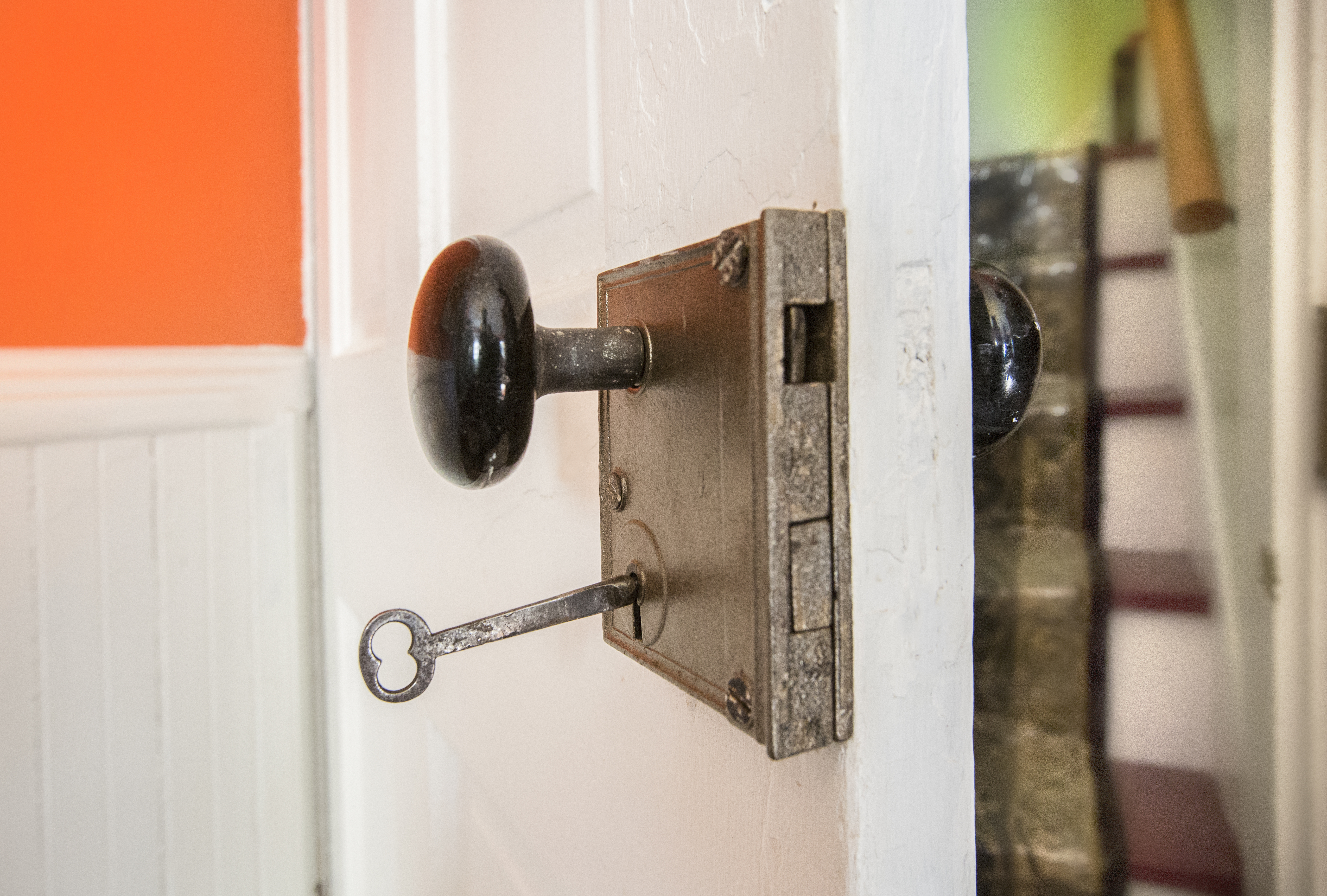 old fashioned turnkey in keyhole door